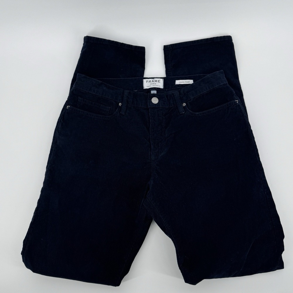 FRAME L'Homme Straight Corduroy Pants Mens 33 Navy Blue Stretch Luxury Designer - Picture 6 of 12